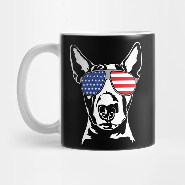 English Bull Terrier dog portrait American Flag sunglasses by wilsigns